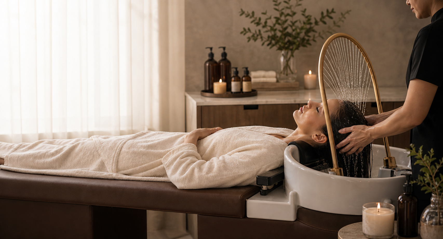 Headspa behandling i en lyxig salongsmiljö